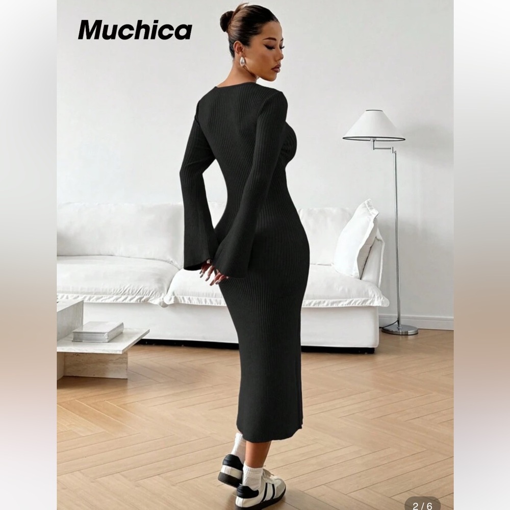 SHEIN black knit dress with flare arms